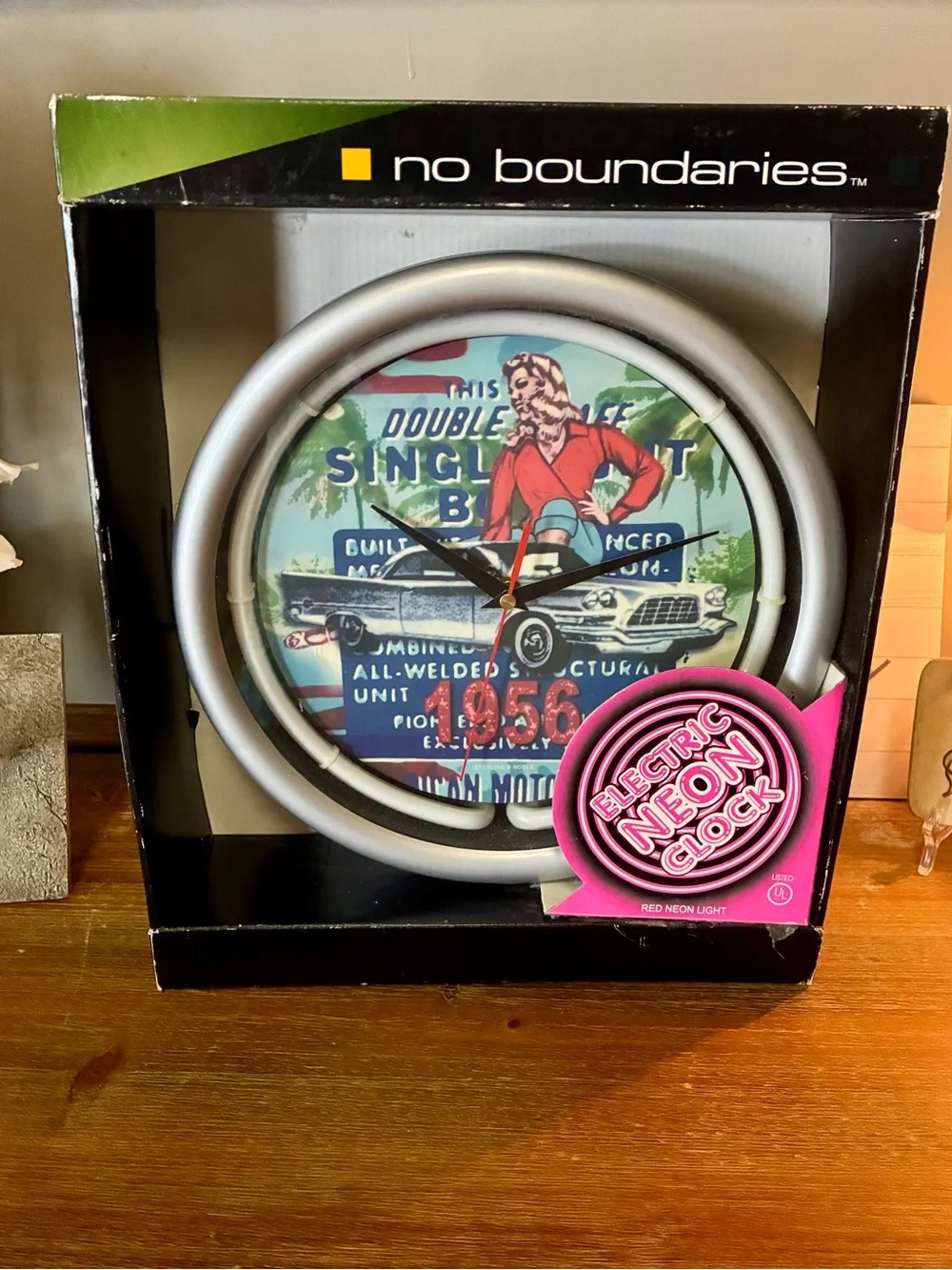 Silver Retro Neon Wall Clock
